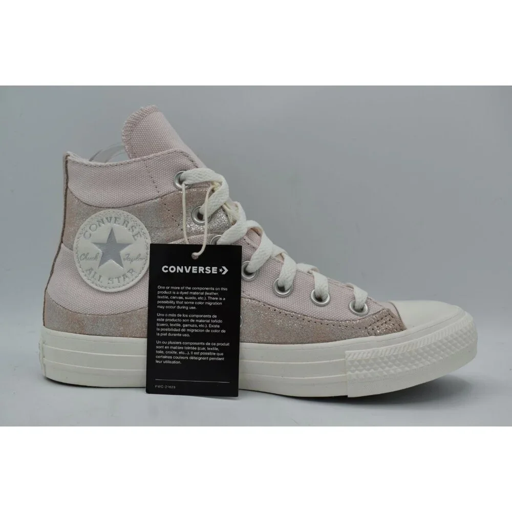 Converse Women 7 Chuck Taylor All Star Suede Canvas Blush High Top Sneaker Shoes